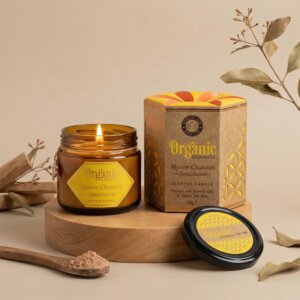 Bougie organique huile essentiel cire de soja bois de santal