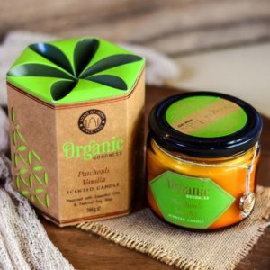 Bougie organique huile essentiel air de soja patchouli vanille