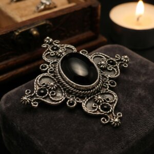 Pendentif en Argent Massif et Onyx Noir en forme de croix