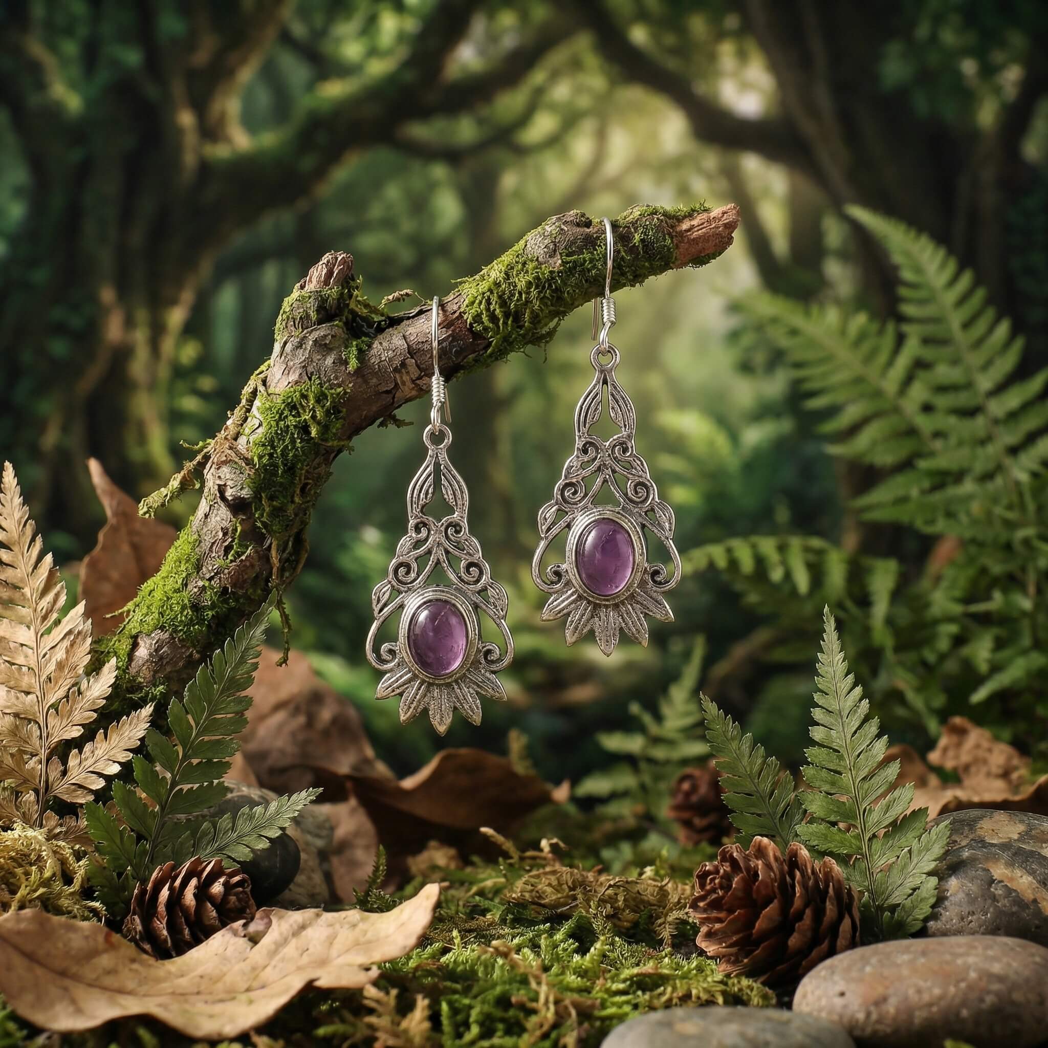 Boucle d’oreille en argent massif et améthyste