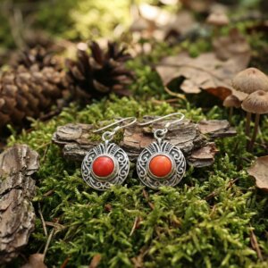 boucle oreille en argent cornaline ronde