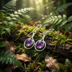 Boucle d’oreille ronde améthyste et argent