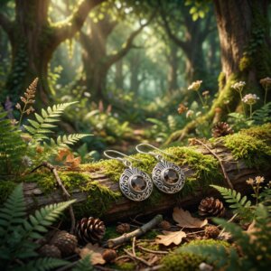 Boucle d’oreille en argent avec quartz fumé rond