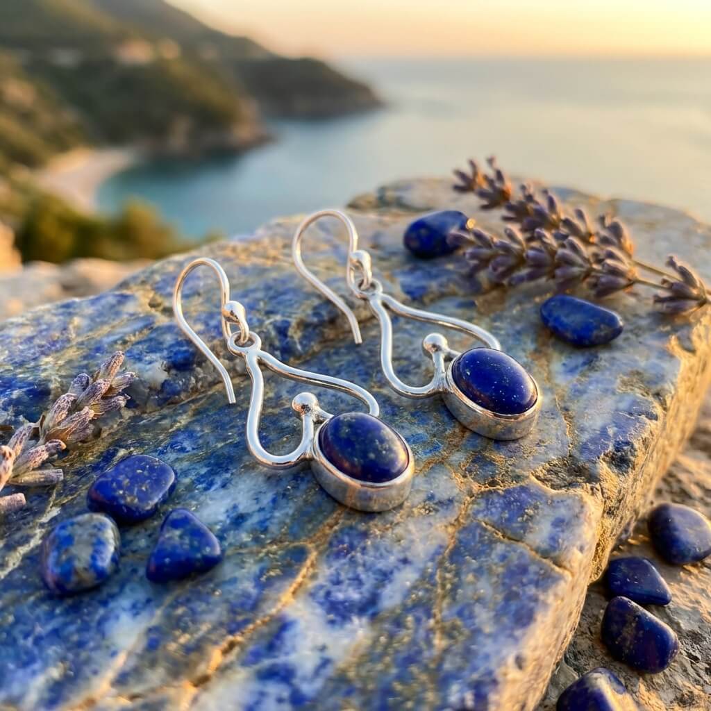 Boucles d’Oreilles en Argent 925 – Lapis-Lazuli Ovale