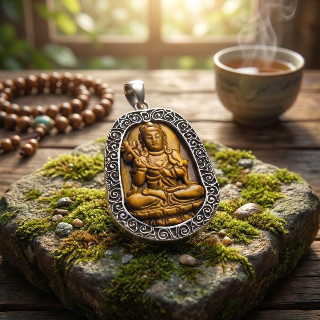 pendentif bouddha en oeil de tigre et Argent 925