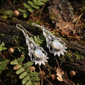 boucles oreilles en labradorite blanche et argent