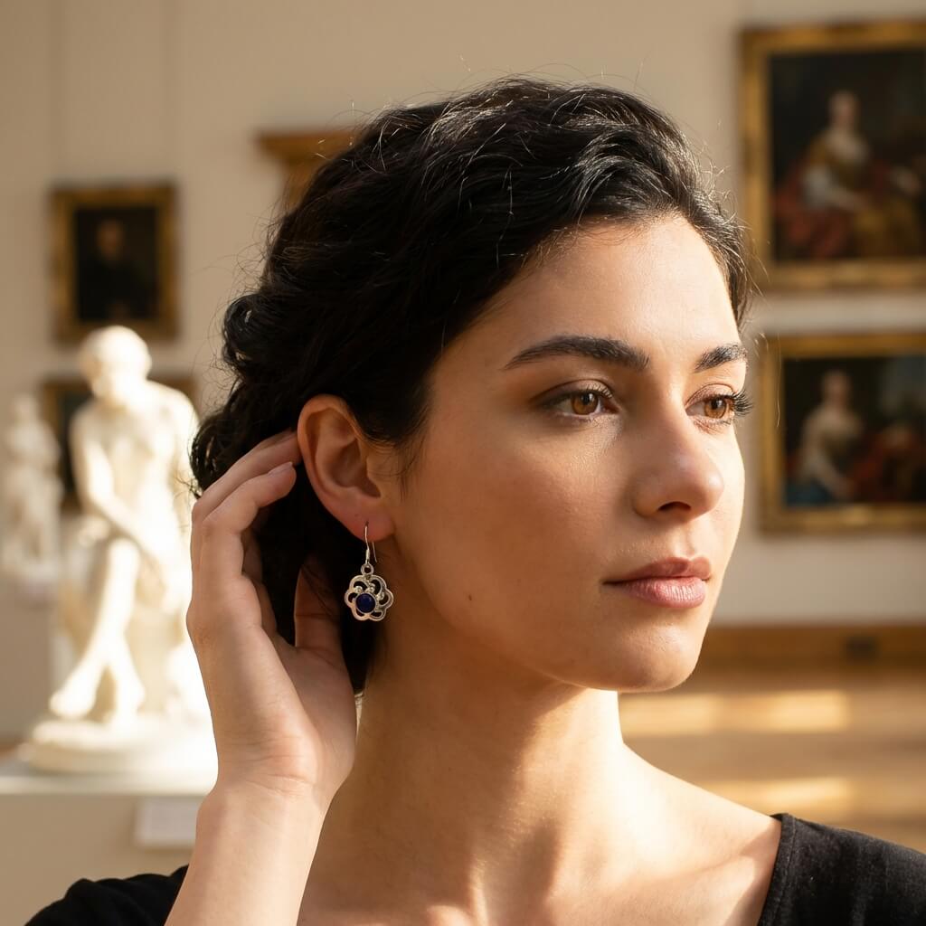 Boucles d’Oreilles en Argent 925 – Lapis-Lazuli en Monture Florale