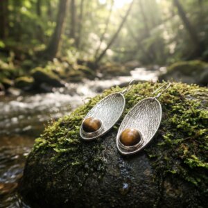 Boucle oreille en argent et oeil de tigre
