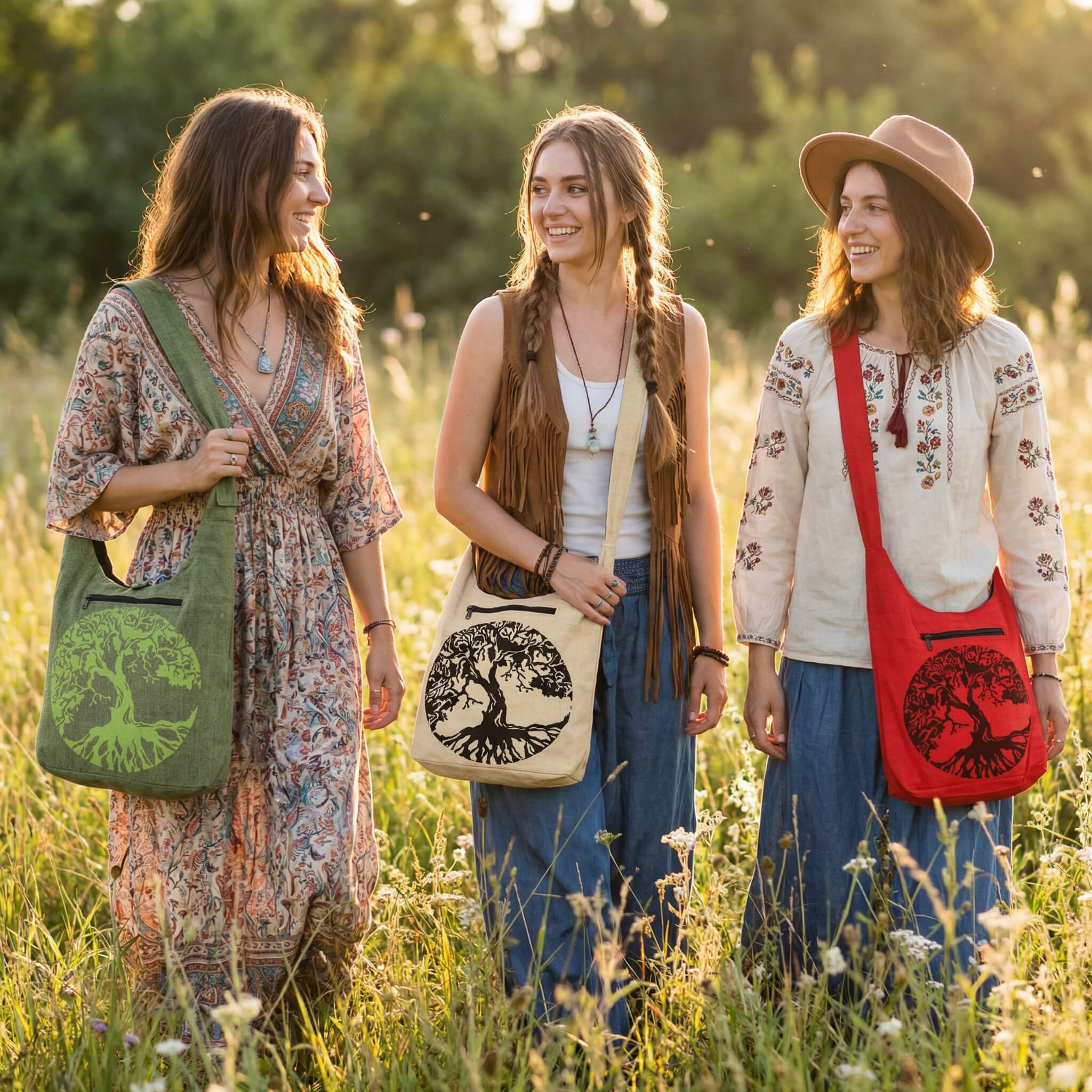sac en bandoulière avec motif arbre de vie