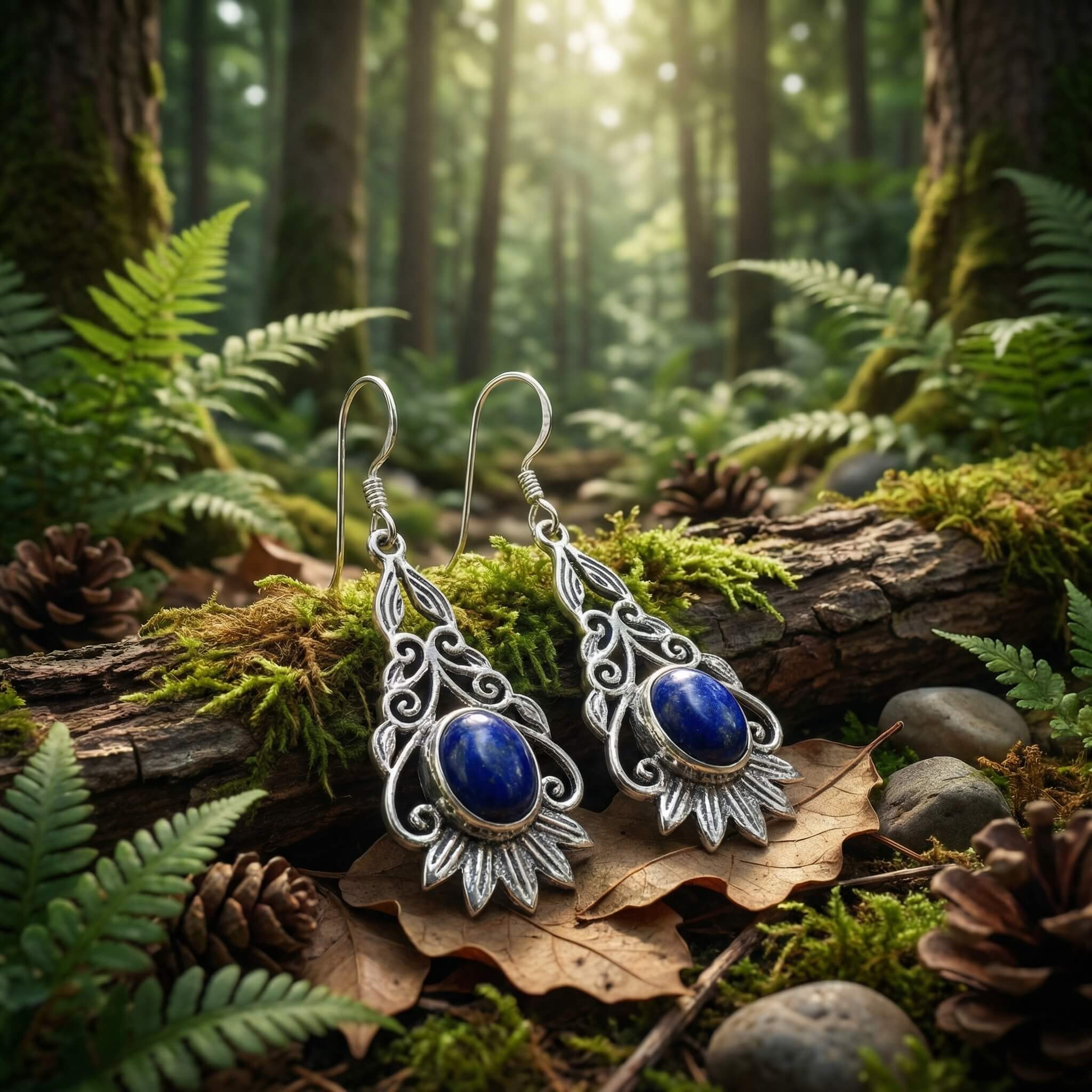 Boucle oreille Lapis lazuli en argent travaillé