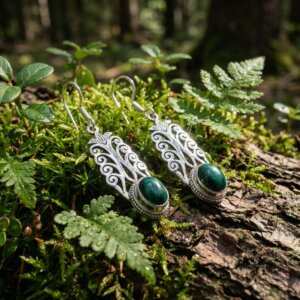 Boucles d’oreilles en argent 925 et malachite ovale
