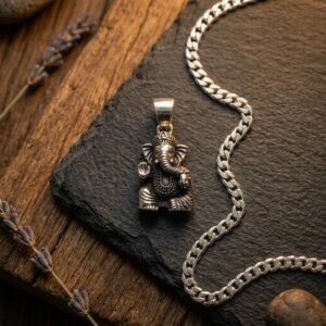 Pendentif Ganesha en Argent Massif 925 – Dieu de la Sagesse & Porte-Bonheur