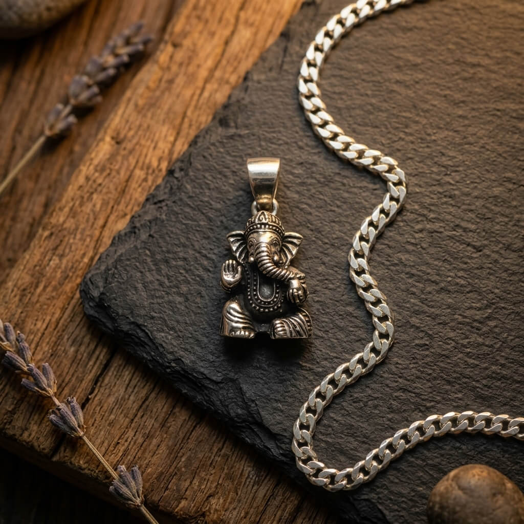 Pendentif Ganesha en Argent Massif 925 – Dieu de la Sagesse & Porte-Bonheur