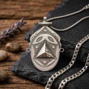 Pendentif Ethnique en Argent Massif Gravé – Bijou Artisanal Berber / Touareg