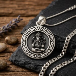 Pendentif Médaille Ganesh en Argent Plein 925