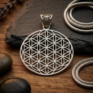 Pendentif Fleur de Vie en Argent Massif 925 – Bijou Géométrie Sacrée (40 mm)