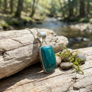 Pendentif en Argent Massif et Chrysocolle – Forme Rectangulaire