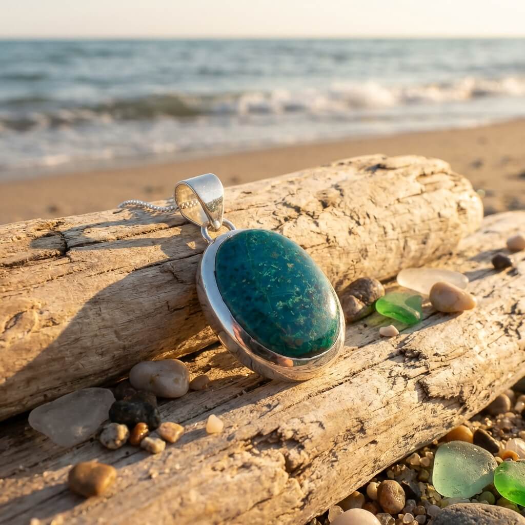 Pendentif en Argent Massif et Chrysocolle