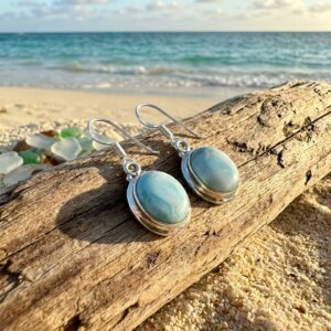 Boucles d’Oreilles en Argent 925 – Larimar Cabochon Ovale