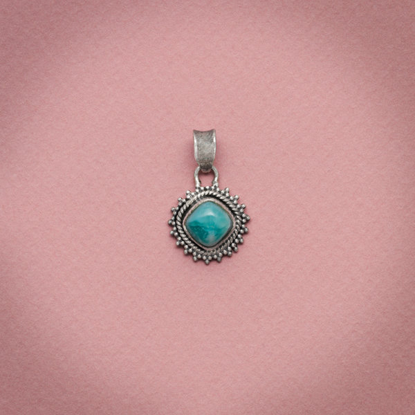 Pendentif Carré en Larimar et Argents 925 travaillé
