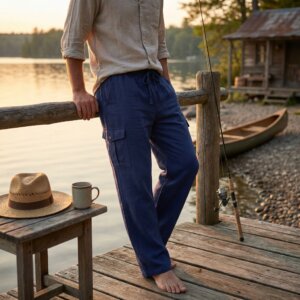 Pantalon homme en coton bleu