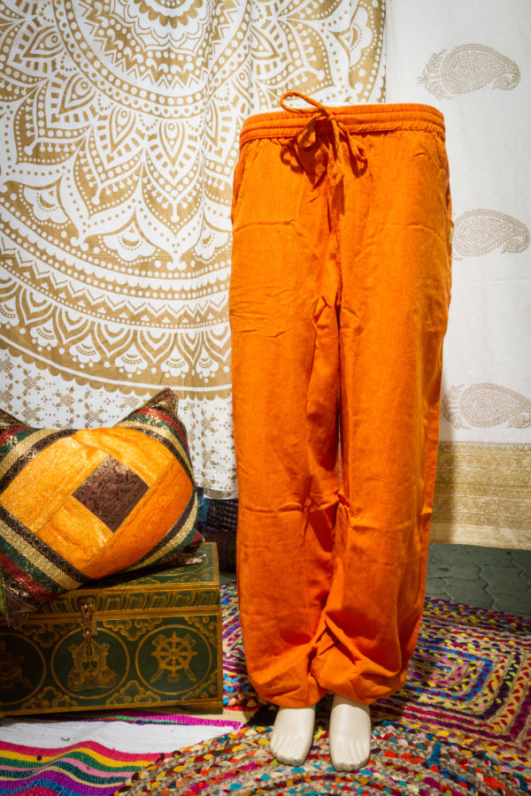 pantalon en coton léger avec élastique et deux poches orange