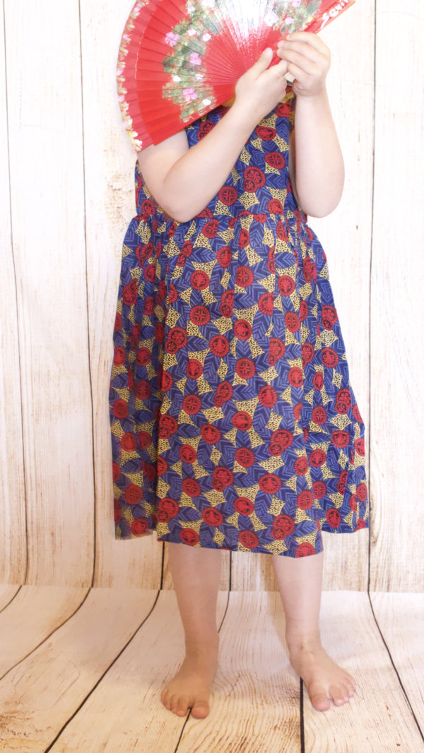 robe enfants en coton print bleu marine rouge