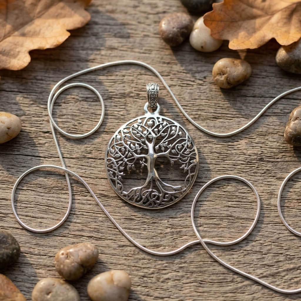 Pendentif rond Arbre de Vie ajouré en argent massif 925
