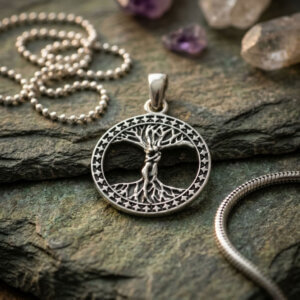 Pendentif arbre de vie en argent massif 925 représentant deux amoureux enlacés, bijou symbolique de 3,1 cm.