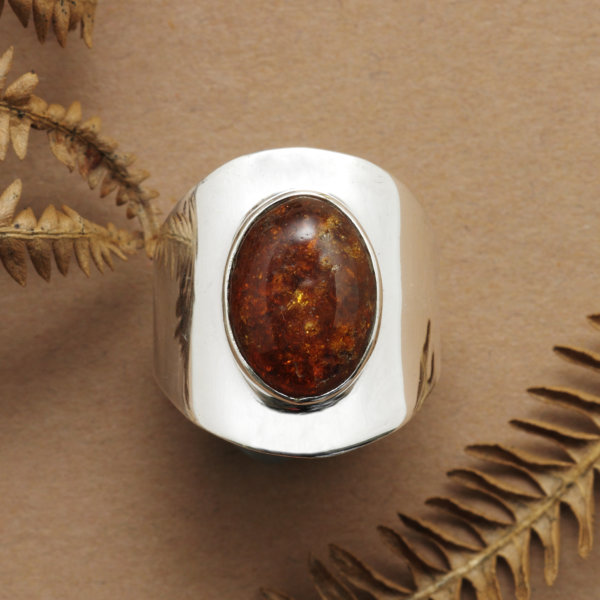 bague en ambre et argent 925 ovale