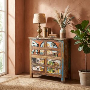 Commode en bois peinte à la main représentant le dieu Hannuman