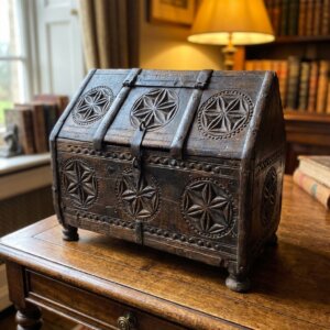 Coffre sculpté avec fleur de vie