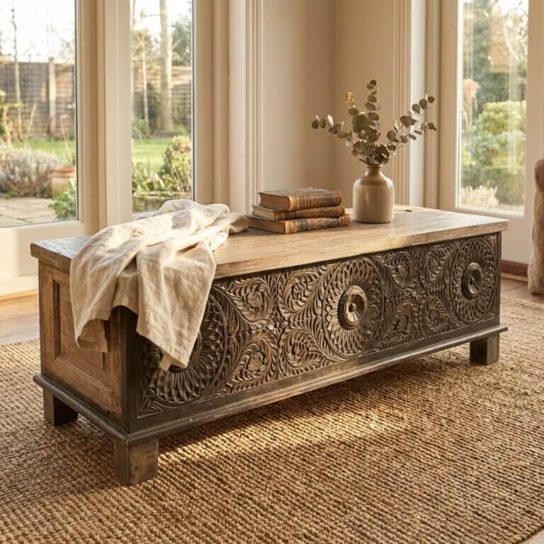 Coffre en bois sculpté