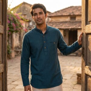 Chemise à manches longues, en coton épais.