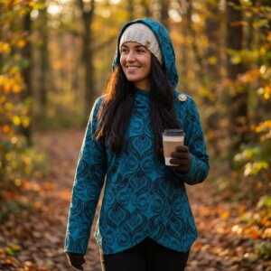 Pull veste coeur croisé en coton organique bleu