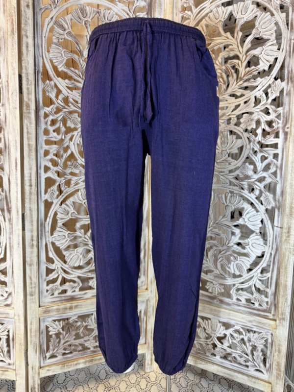 pantalon en coton léger avec élastique et deux poches violet