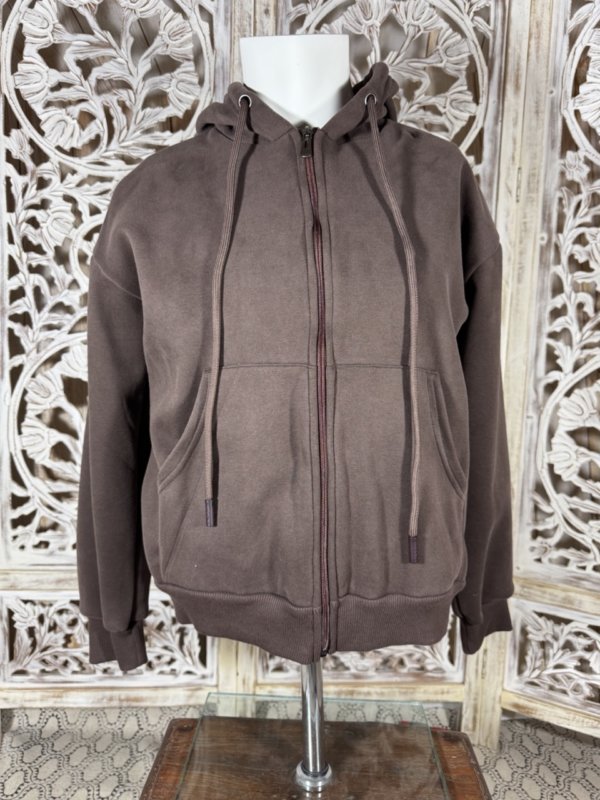 veste en coton unis hoodies brune