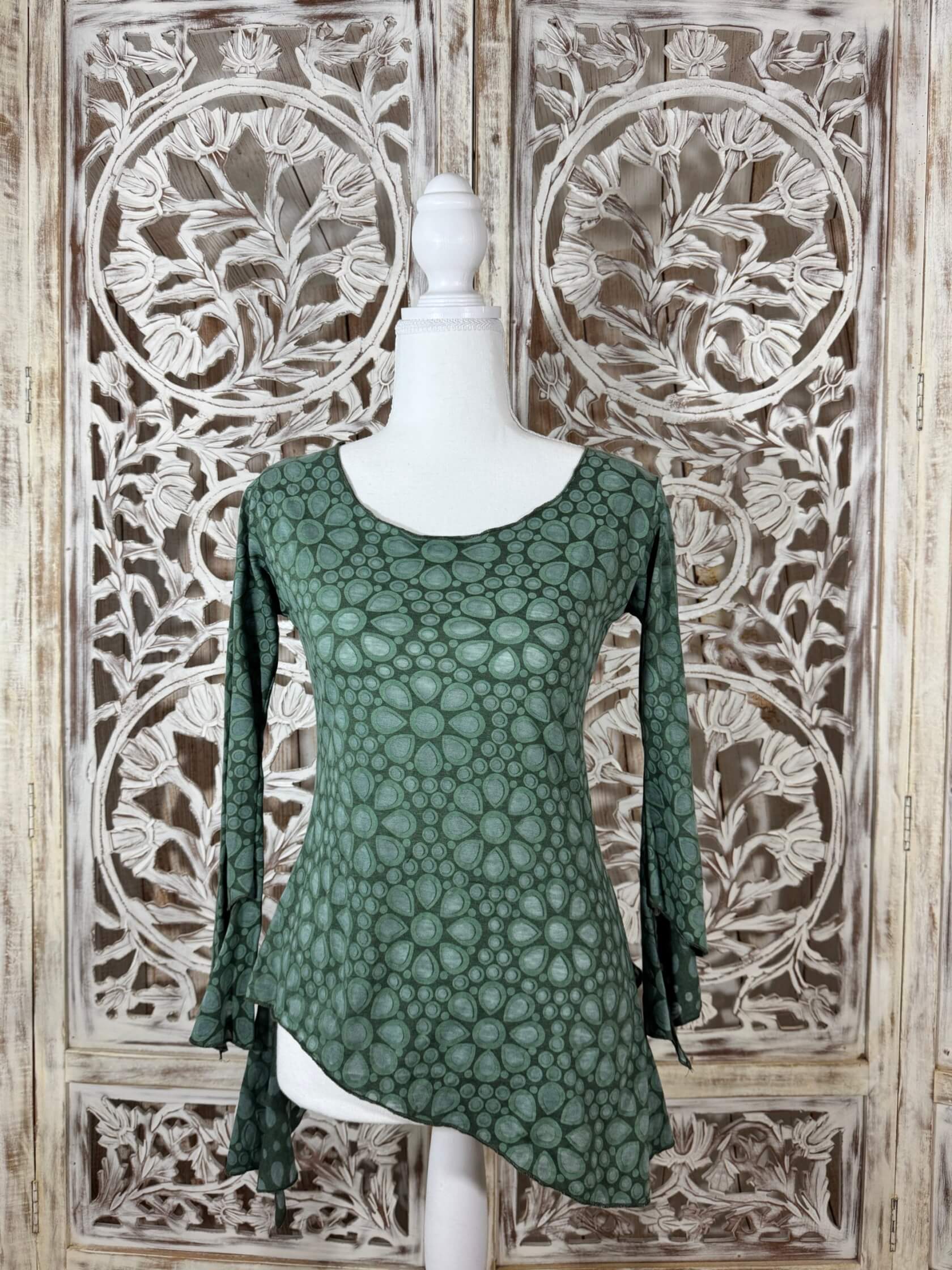 top longue manche imprimé vert en coton