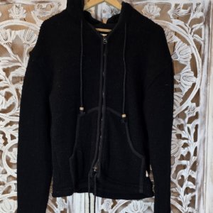 veste en laine de mouton et doubler polaire du Népal Noir