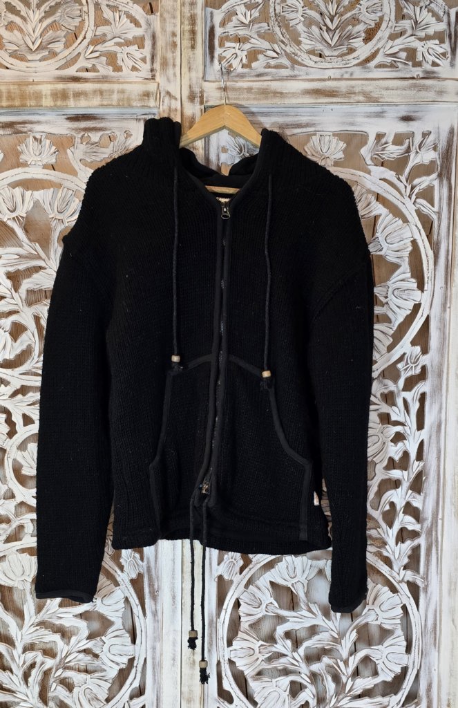 veste en laine de mouton et doubler polaire du Népal Noir