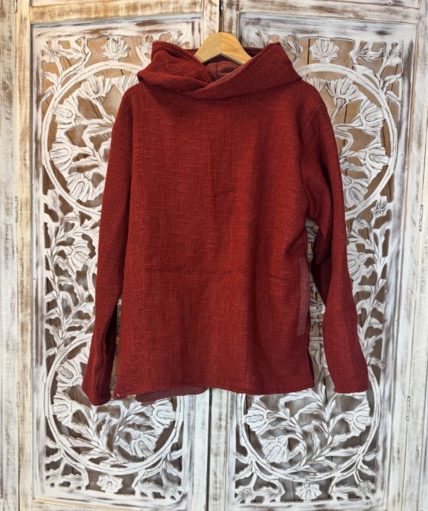 pull homme en coton épais bordeaux avec capuche