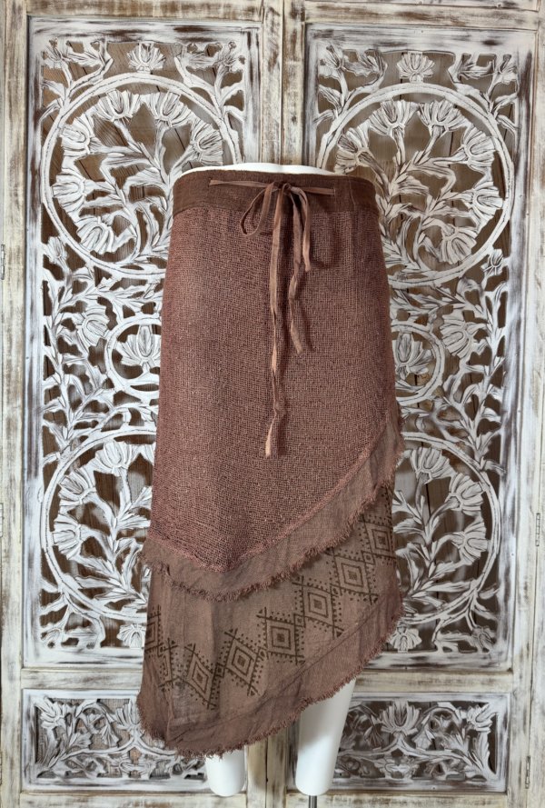 ethnique jupe en jute coton brun