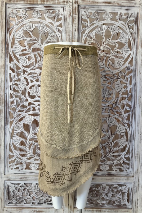 ethnique jupe en jute coton beige