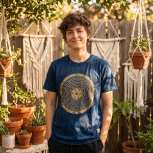 t-shirt batiks coton mandala bleu pétrole