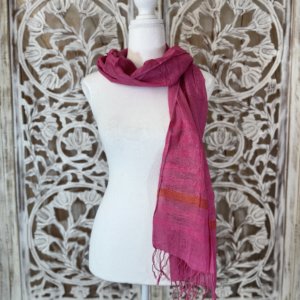 foulards coton unis avec bande fuchsia