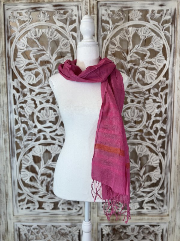 foulards coton unis avec bande fuchsia