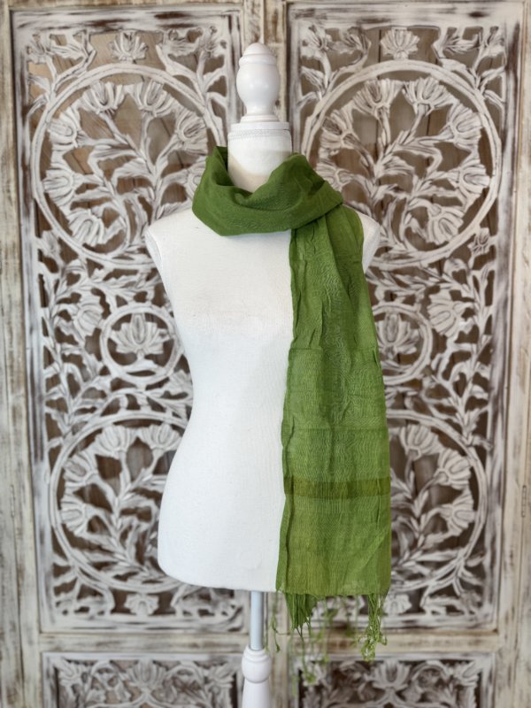 foulards coton unis avec bande vert sapin