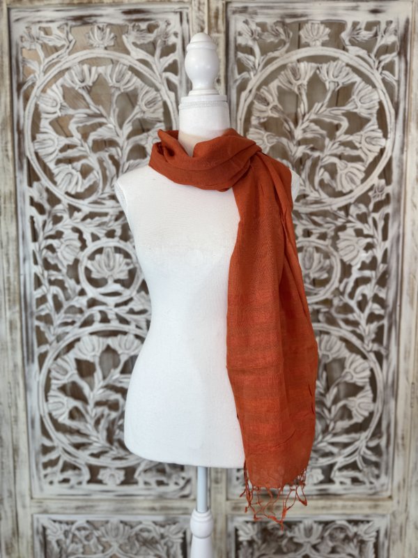 foulards coton unis avec bande orange cuivre