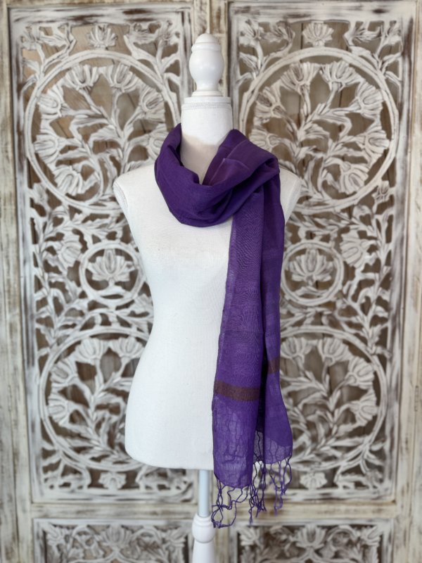 foulards coton unis avec bande violet