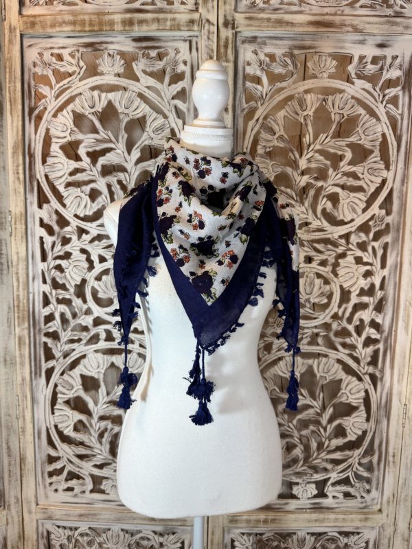 foulard carré viscose fleur bleu